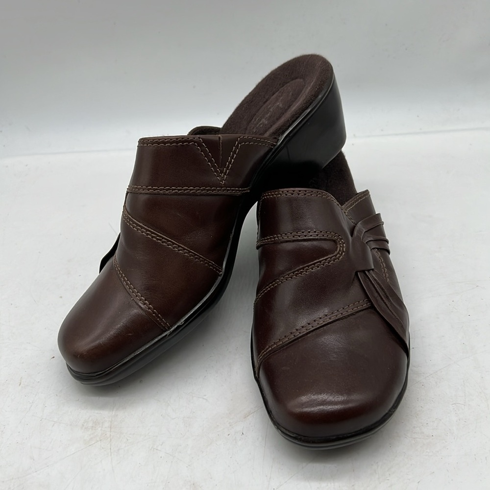 Clarks Bendables 62896 Dark Brown Leather Slip On Comfort Mule Clogs Size 7 - Picture 2 of 6